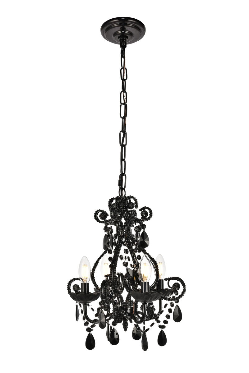 Kato 4-Light Pendant in Polished Black with Black Royal Cut Crystal