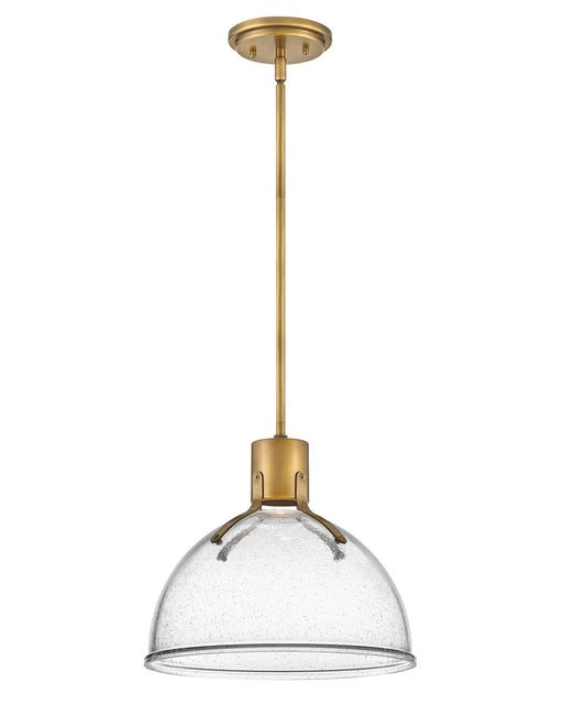 Argo LED Pendant in Heritage Brass with Clear Seedy glass