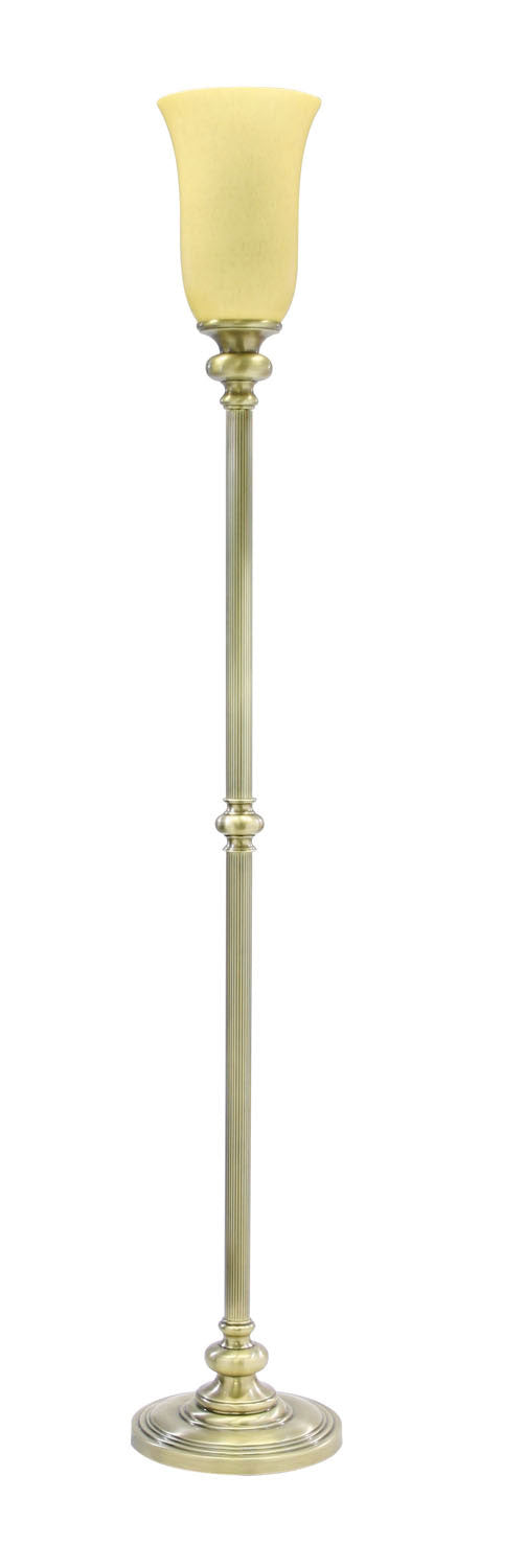 Newport 74.75 Inch Floor Lamp Antique Brass with Amber Art Glass Shade