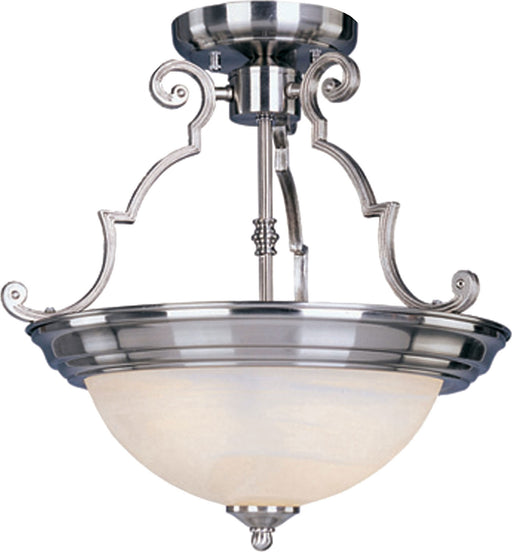Essentials 2-Light Semi-Flush Mount in Satin Nickel with Marble Glass