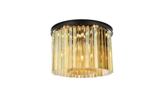 Sydney 6-Light Flush Mount in Matte Black with Golden Teak (Smoky) Royal Cut Crystal