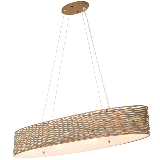 Flow 4-Light Linear Pendant in Hammered Ore with Tan Silk Slug Shade, Acrylic Diffuser - Lamps Expo